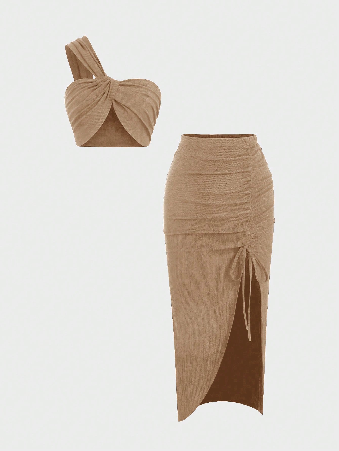 Sweetra Conjunto de duas peças feminino, blusa assimétrica com alças e saia plissada, cor sólida