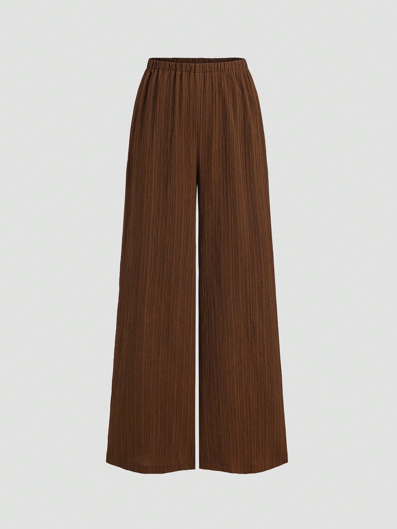 Sweetra Conjunto de 2 peças de camisola de cintura marcada e calças largas soltas de cor sólida, estilo francês, conjunto moderno para mulheres