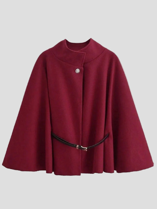 Vivienne - Burgundfarbene Cape-Jacke mit Gürtel