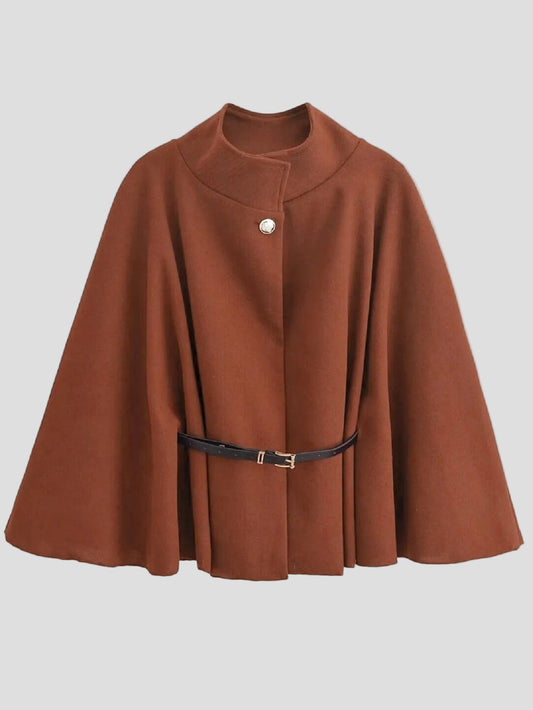Valentina – Zimtfarbene Gürtel-Cape-Jacke