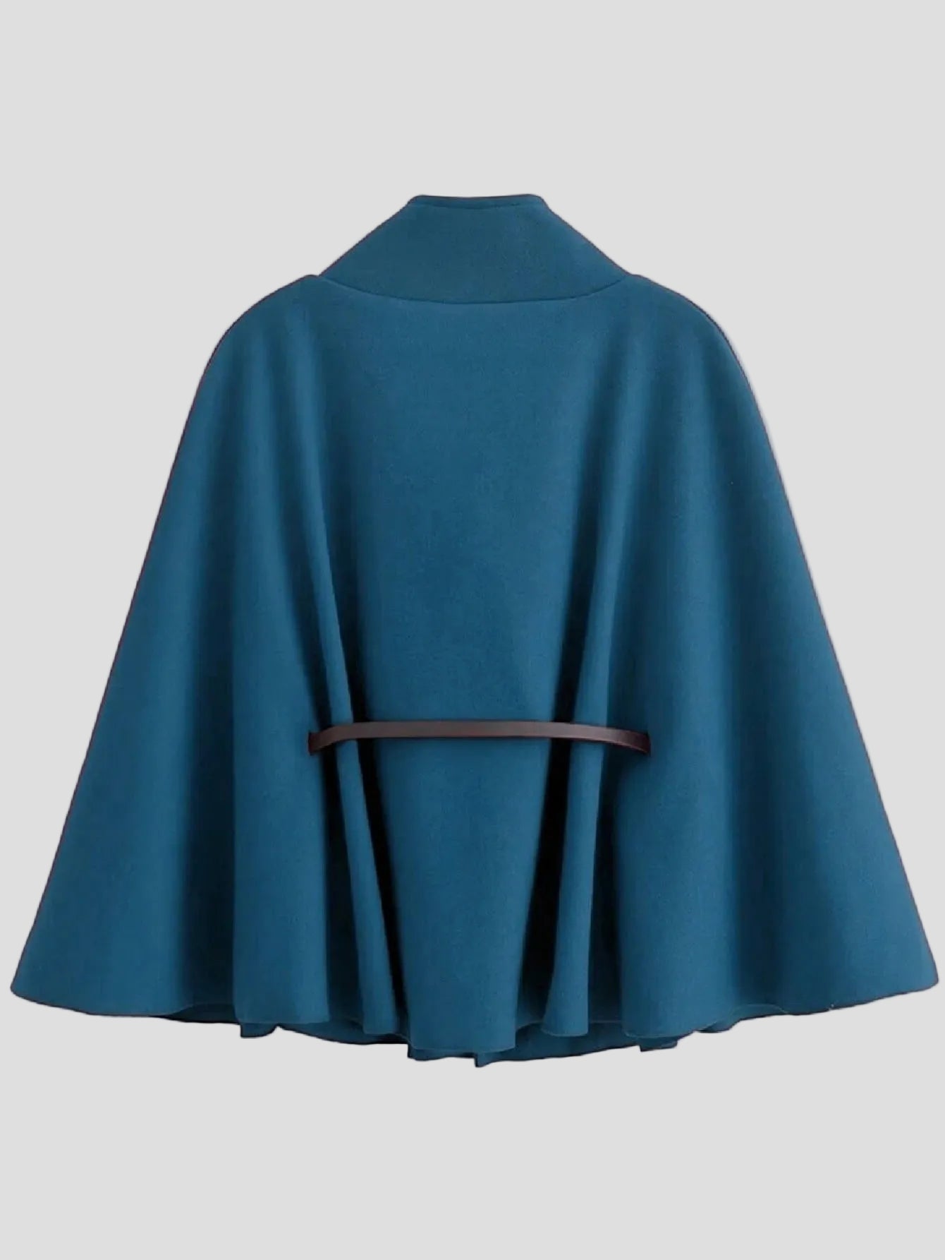 Celeste – Saphirfarbene Cape-Jacke mit Gürtel