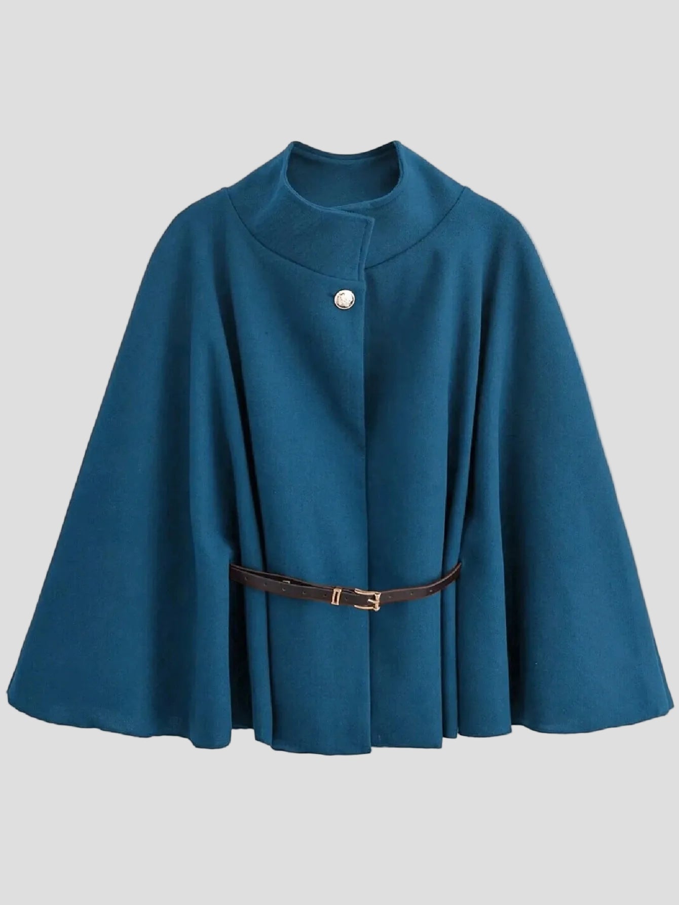 Celeste – Saphirfarbene Cape-Jacke mit Gürtel