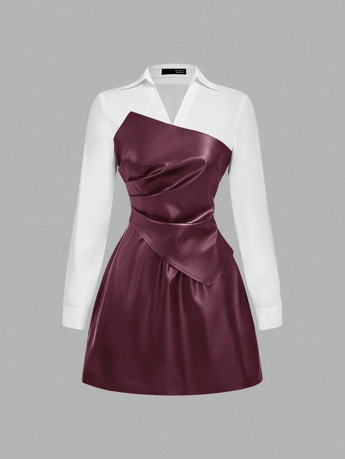 SHEIN MOD Vestido curto feminino de manga comprida em PU com blocos de cores e babados