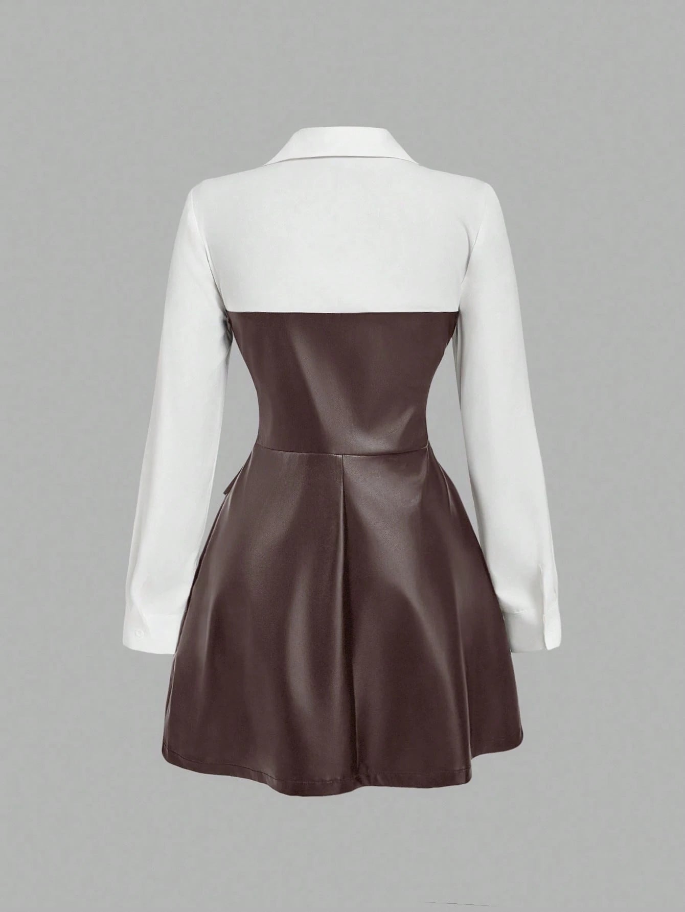 SHEIN MOD Vestido curto feminino de manga comprida em PU com blocos de cores e babados