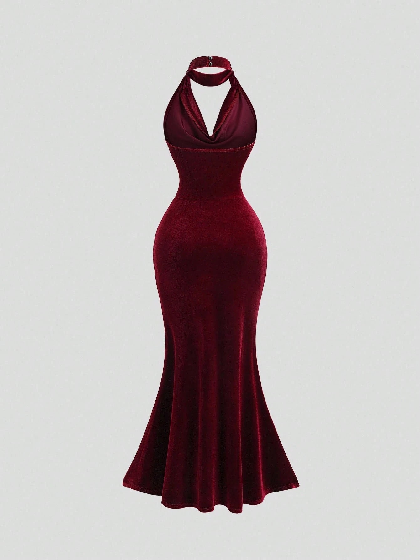 Sweetra Elegante vestido vintage vermelho para festa de ano novo, sofisticado vestido de veludo drapeado, decote sem costas, bainha sereia, sexy e moderno para mulheres, outono/inverno