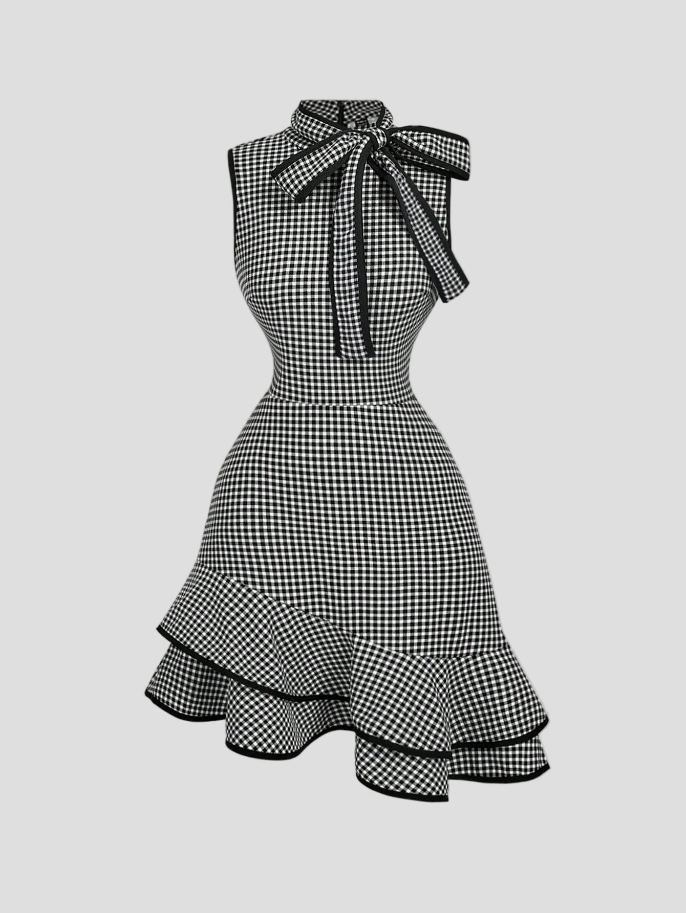 Eliane - Schwarzes Vichy-Kleid