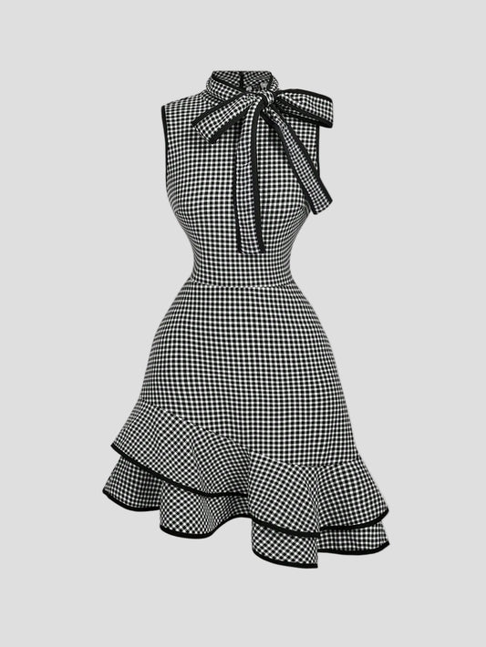 Eliane - Schwarzes Vichy-Kleid