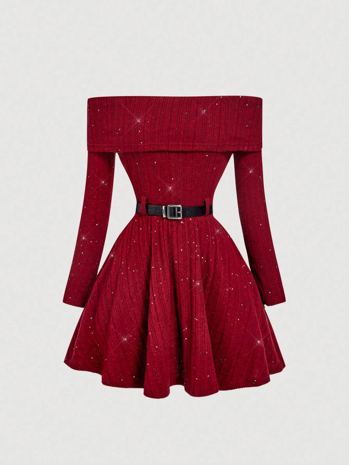 SHEIN MOD Vestido curto elegante com ombros à mostra e cinto, ideal para ir ao trabalho.