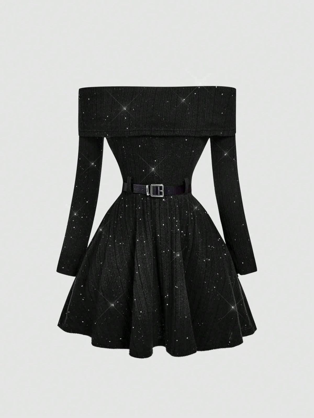SHEIN MOD Vestido curto elegante com ombros à mostra e cinto, ideal para ir ao trabalho.