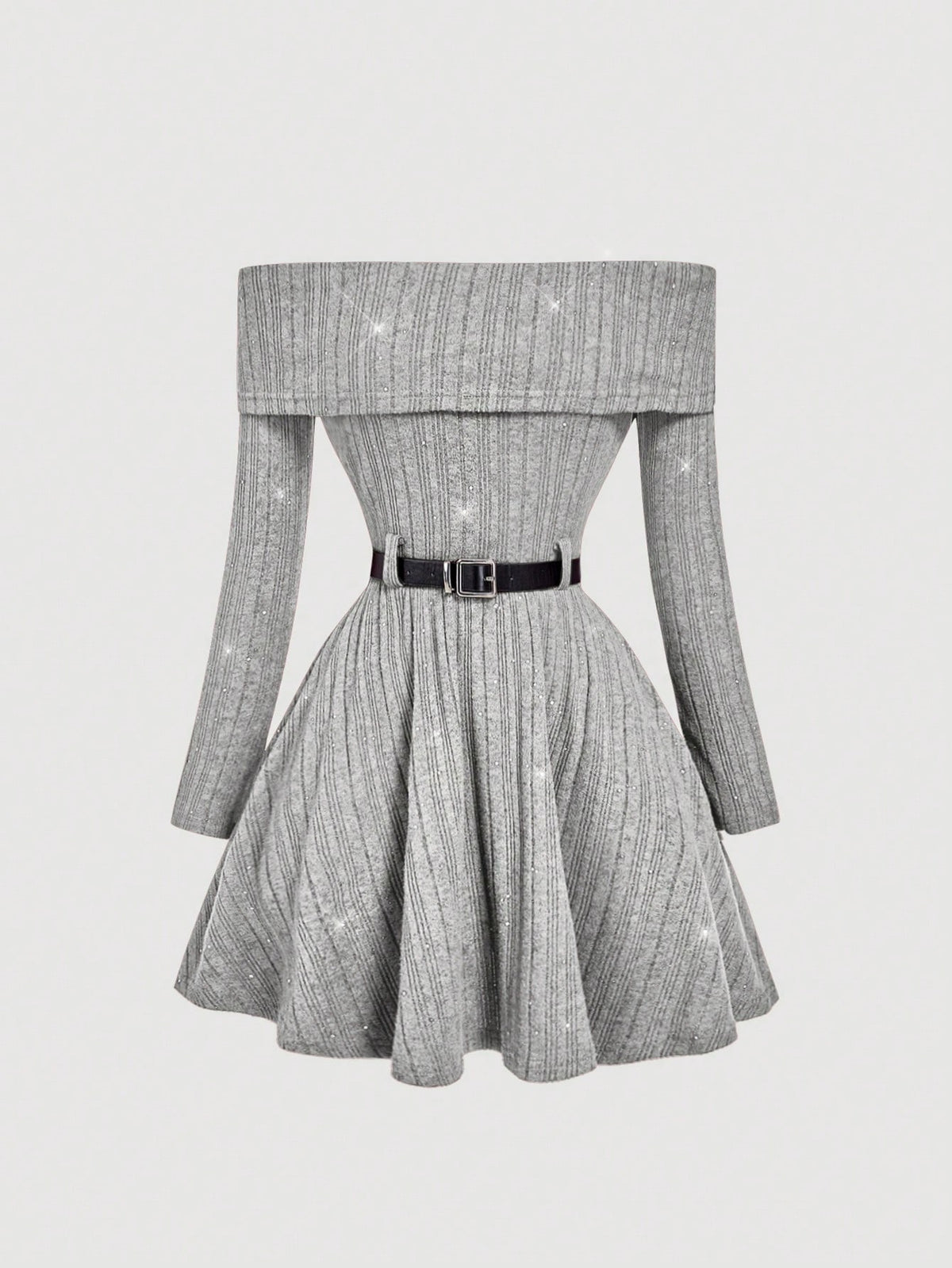 SHEIN MOD Vestido curto elegante com ombros à mostra e cinto, ideal para ir ao trabalho.