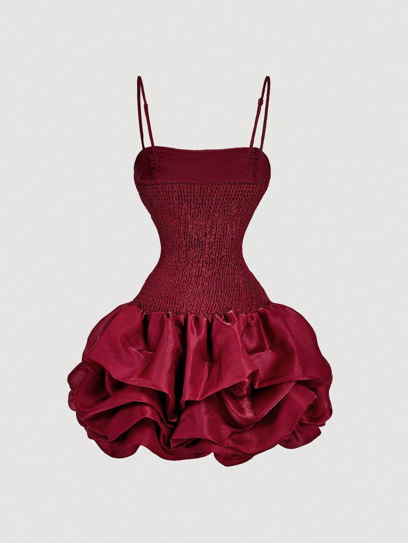 SHEIN MOD Vestido curto feminino de organza, justo, franzido, com bainha bolha, para o Dia dos Namorados