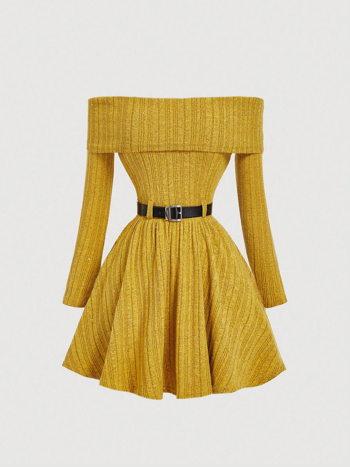 SHEIN MOD Vestido curto elegante com ombros à mostra e cinto, ideal para ir ao trabalho.