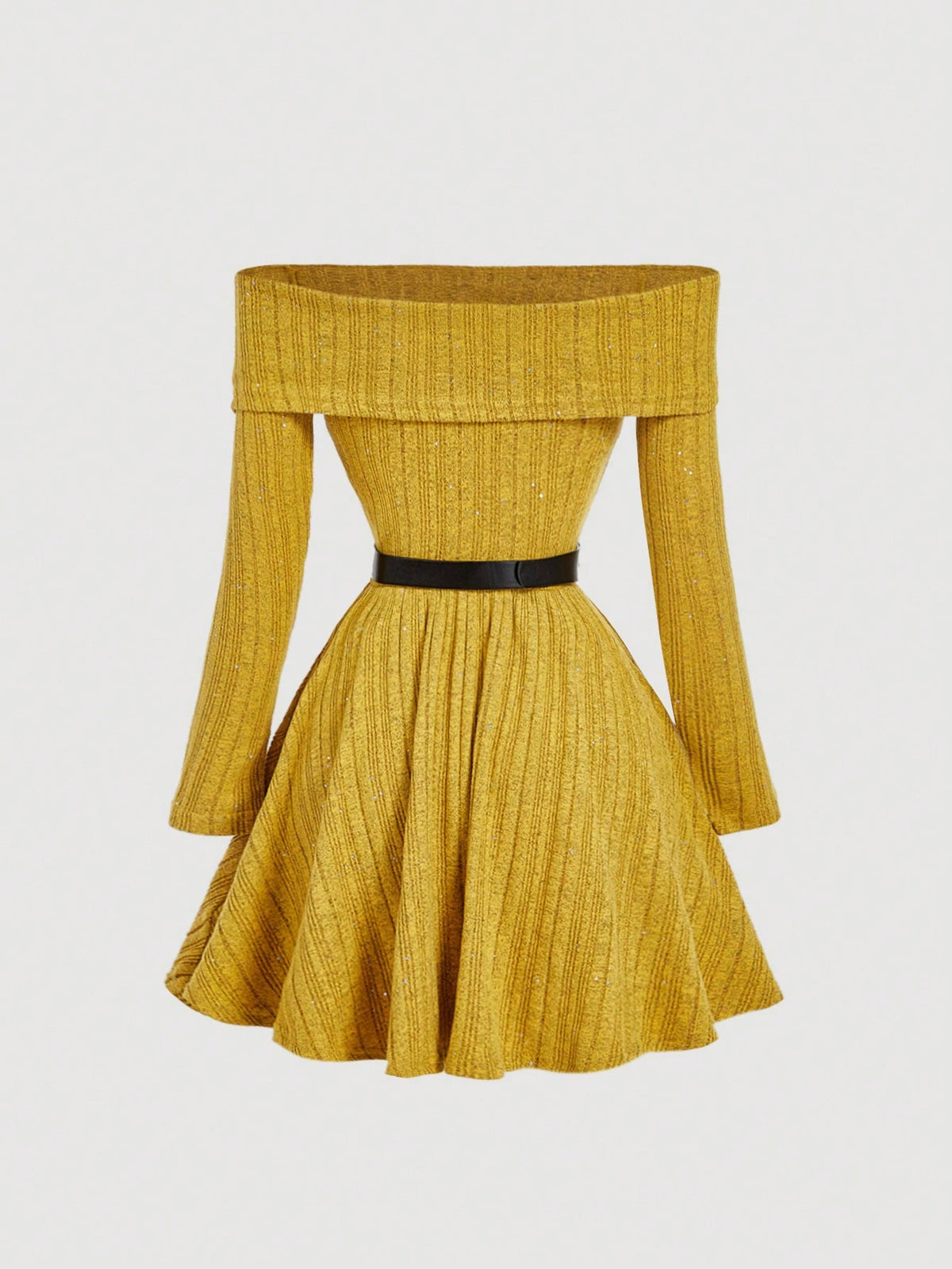 SHEIN MOD Vestido curto elegante com ombros à mostra e cinto, ideal para ir ao trabalho.