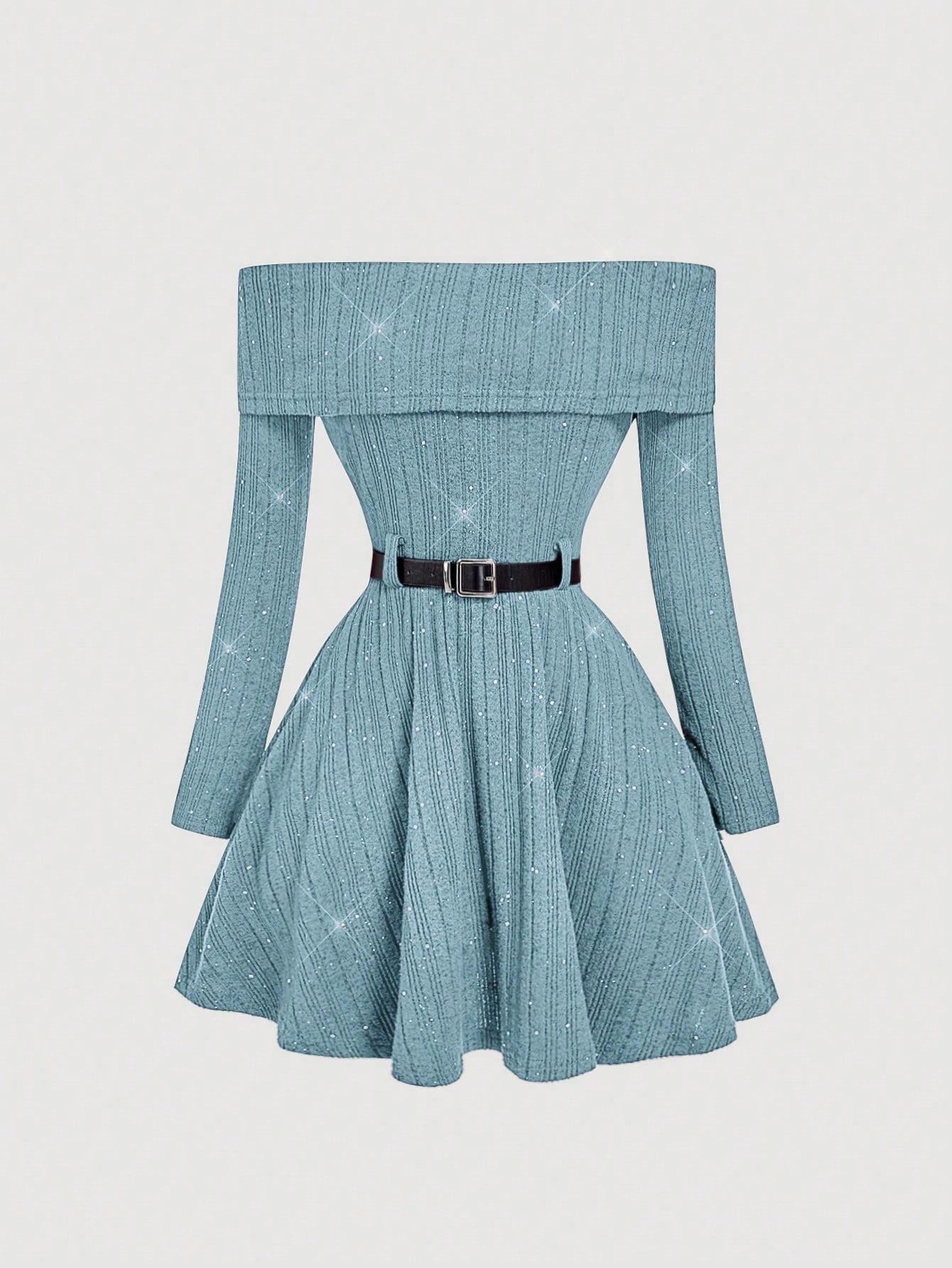 SHEIN MOD Vestido curto elegante com ombros à mostra e cinto, ideal para ir ao trabalho.
