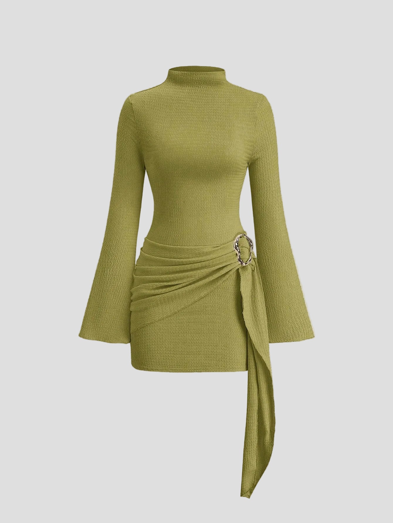 Nina - Olivefarbenes drapiertes Minikleid