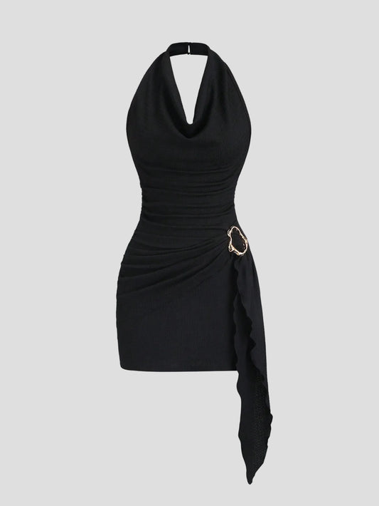 Noémie – Schwarzes Neckholder-Minikleid