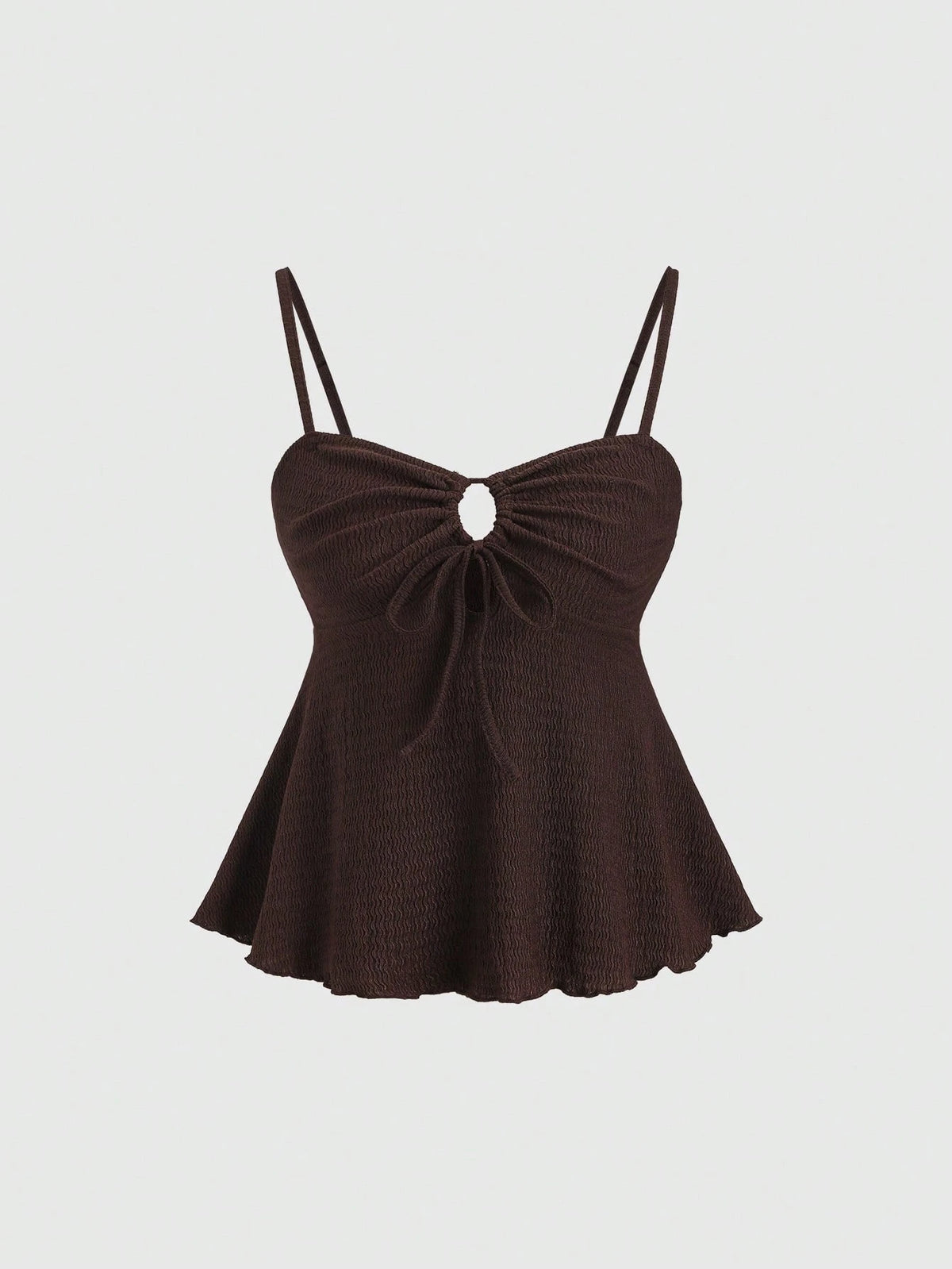Sweetra Conjunpeças, composto por blusa regata cáqui casual com amarração na cintura e calça reta de pernas largas e confortáveis. Ideal para primavera/verão. Blusa marrom chocolate e blusa marrom escura. Look popular no Pinterest. Look feminino.